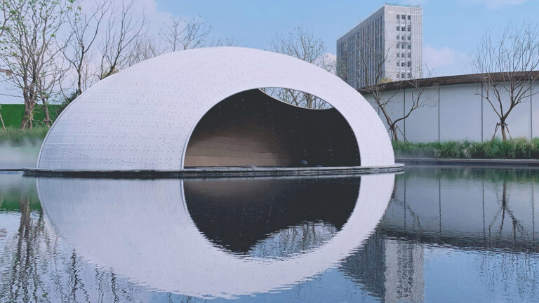 thin shell metal wowen pavilion xisui design china dezeen 2364 col social